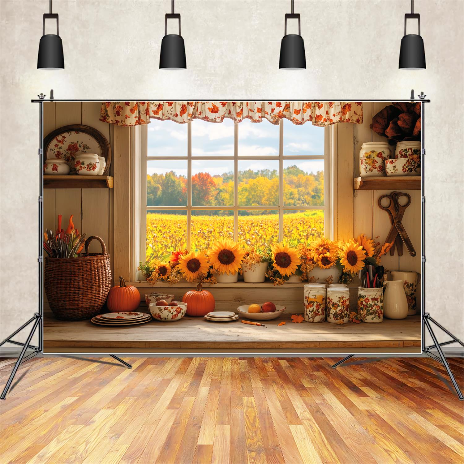 Küchenhintergrund Gemütliche Herbstküche Sonnenblumen Herbsthintergründe LXX59-291