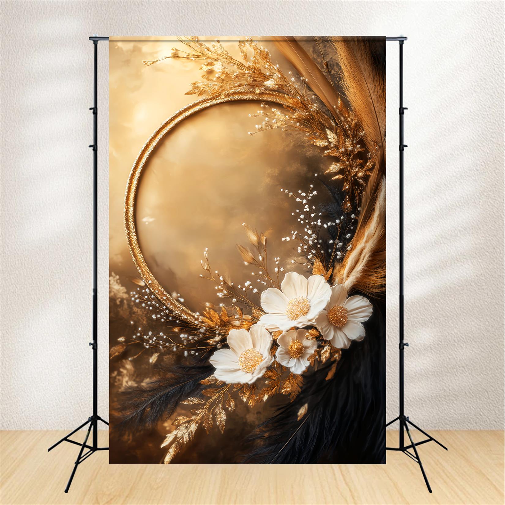 Boho-Fotohintergrund Eleganter goldener Blumenrahmen Herbst-Fotohintergrund LXX59-295