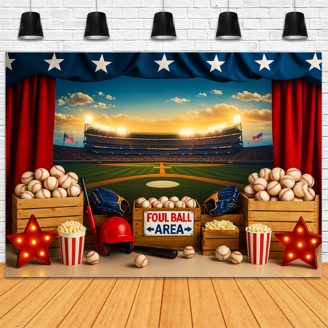 Baseball-Fotohintergrund Baseballstadion Popcorn-Lichter Sport-Fotohintergrund LXX59-298