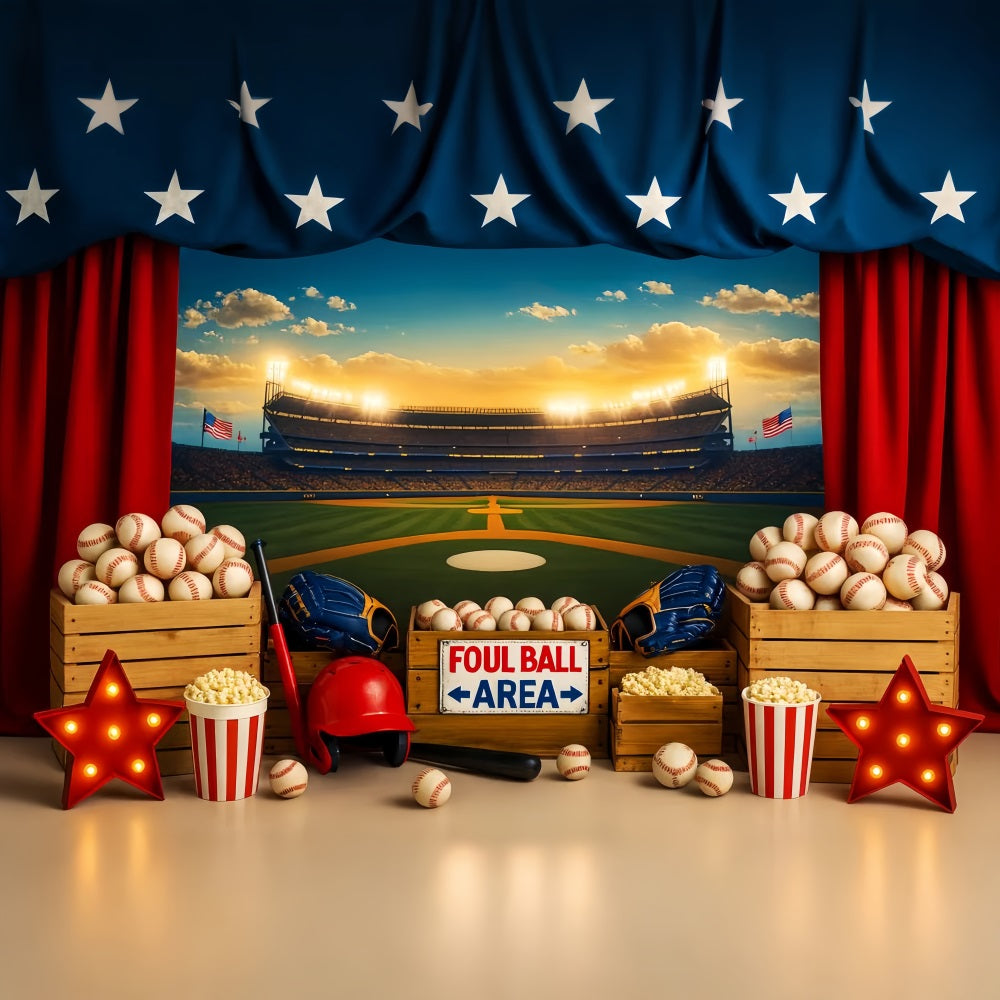 Baseball-Fotohintergrund Baseballstadion Popcorn-Lichter Sport-Fotohintergrund LXX59-298