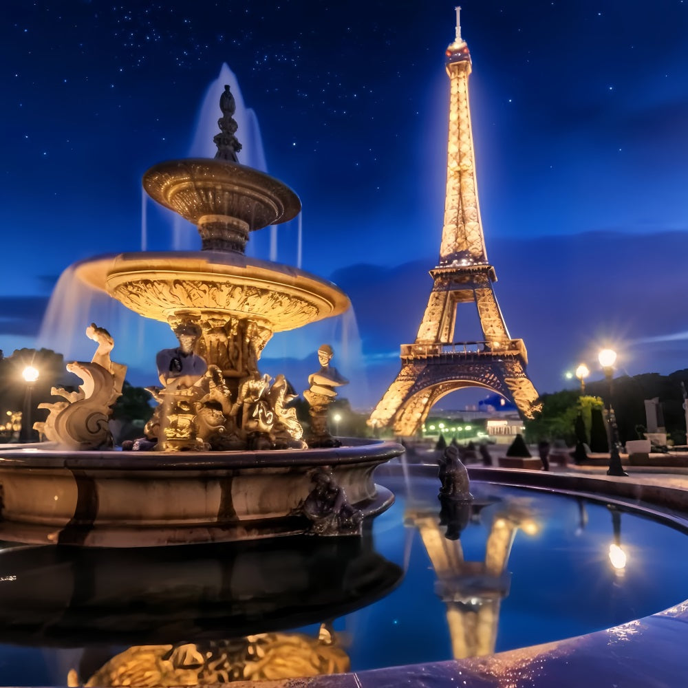 Paris-Fotohintergrund Eiffelturm Nachtbrunnen Nacht in Paris-Fotohintergrund LXX59-30