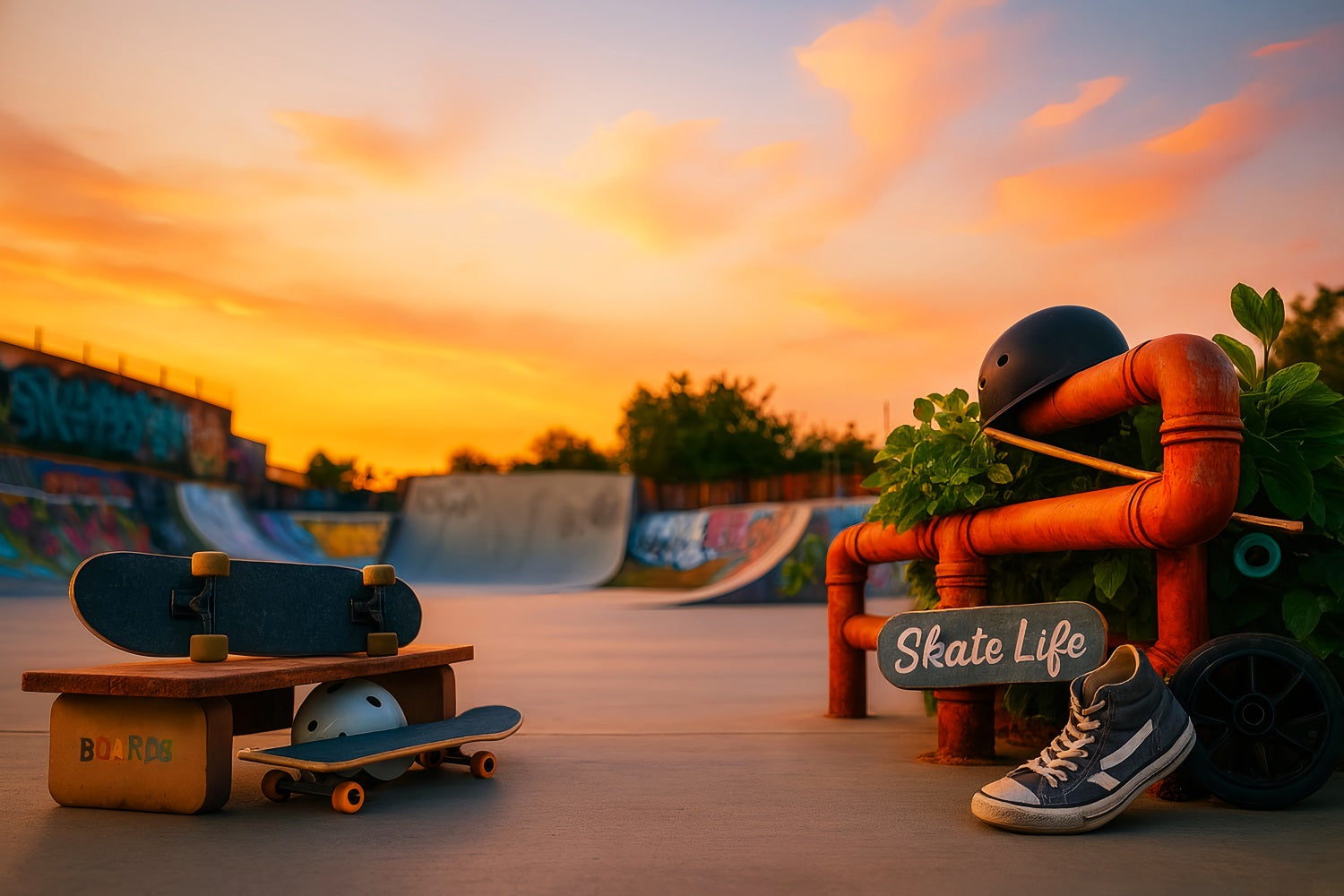 Sport-Fotohintergrund Sonnenuntergang Skateboard-Park Leben Sport-Studiohintergründe für Fotografie LXX59-311