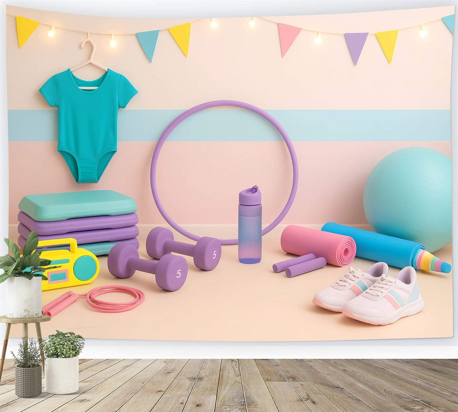 Sport-Fotohintergrund Bunte Gymnastik-Fitness-Requisiten Sport-Studiohintergründe für die Fotografie LXX59-315