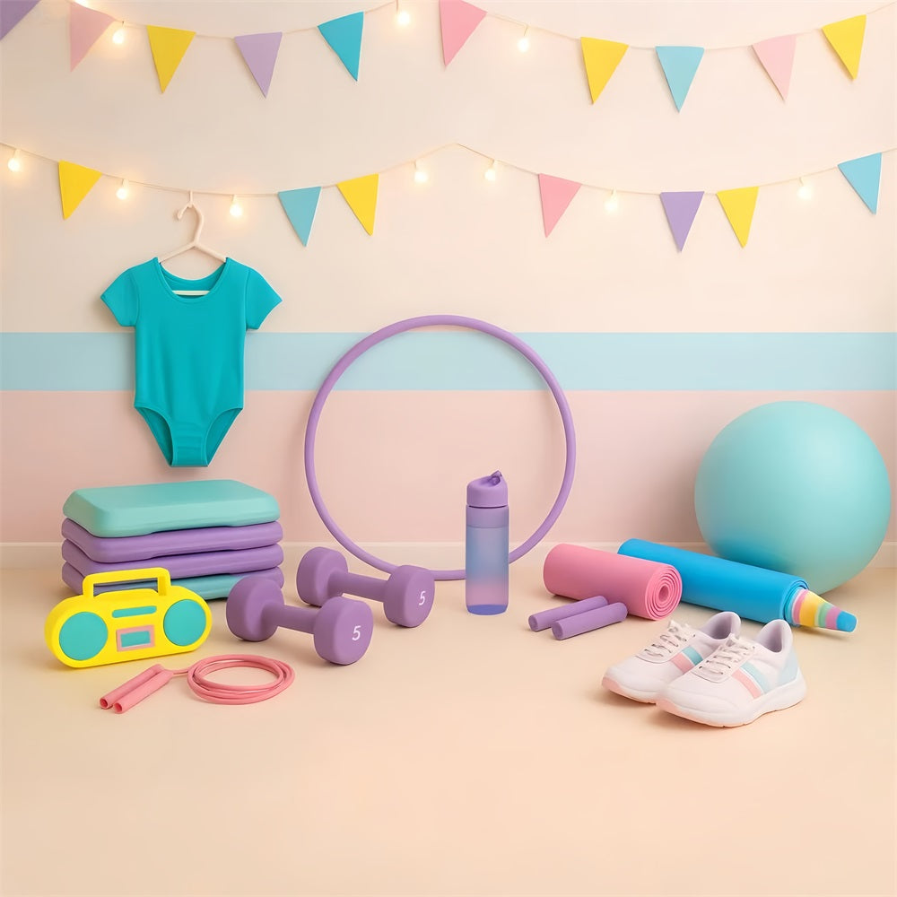 Sport-Fotohintergrund Bunte Gymnastik-Fitness-Requisiten Sport-Studiohintergründe für die Fotografie LXX59-315