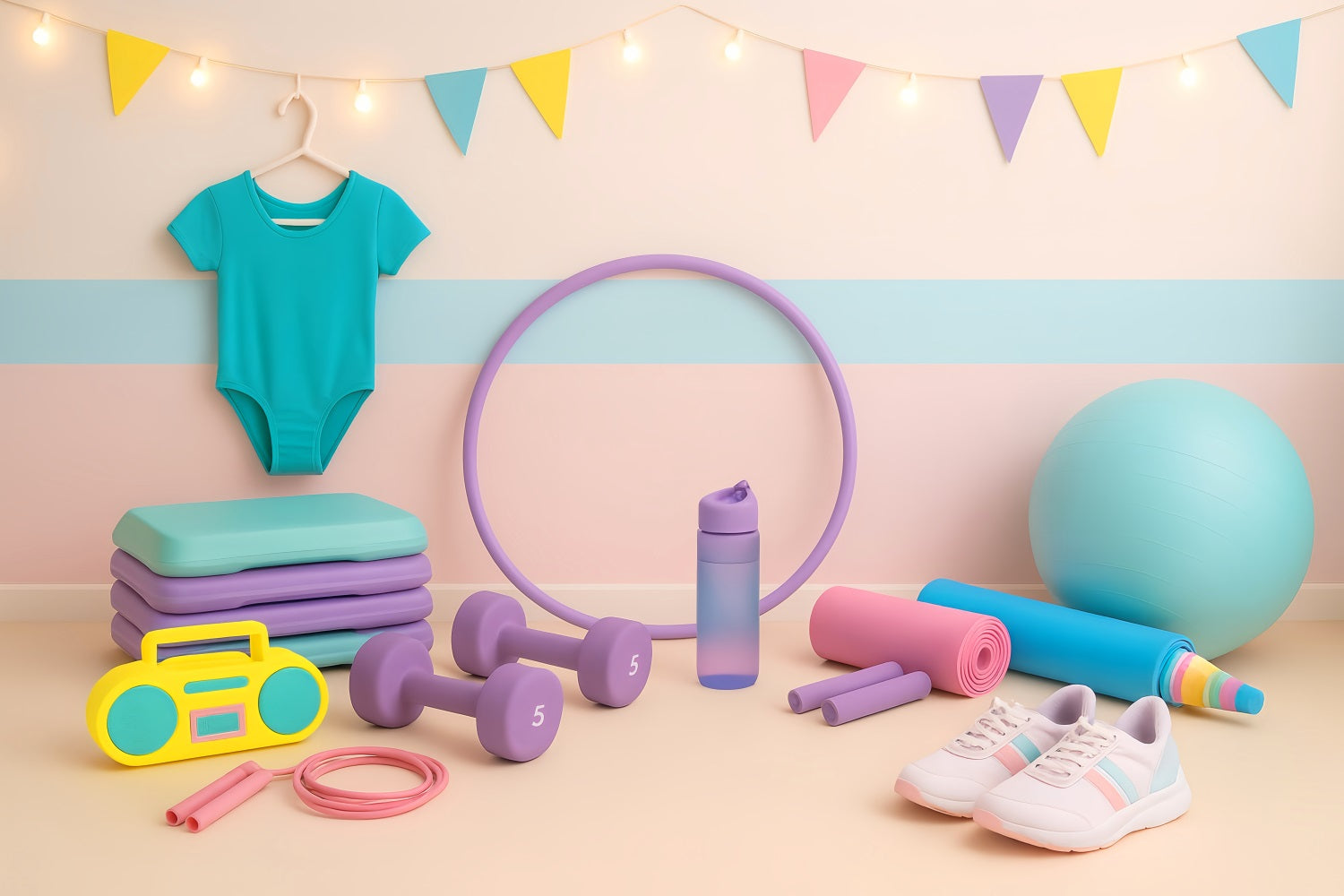 Sport-Fotohintergrund Bunte Gymnastik-Fitness-Requisiten Sport-Studiohintergründe für die Fotografie LXX59-315