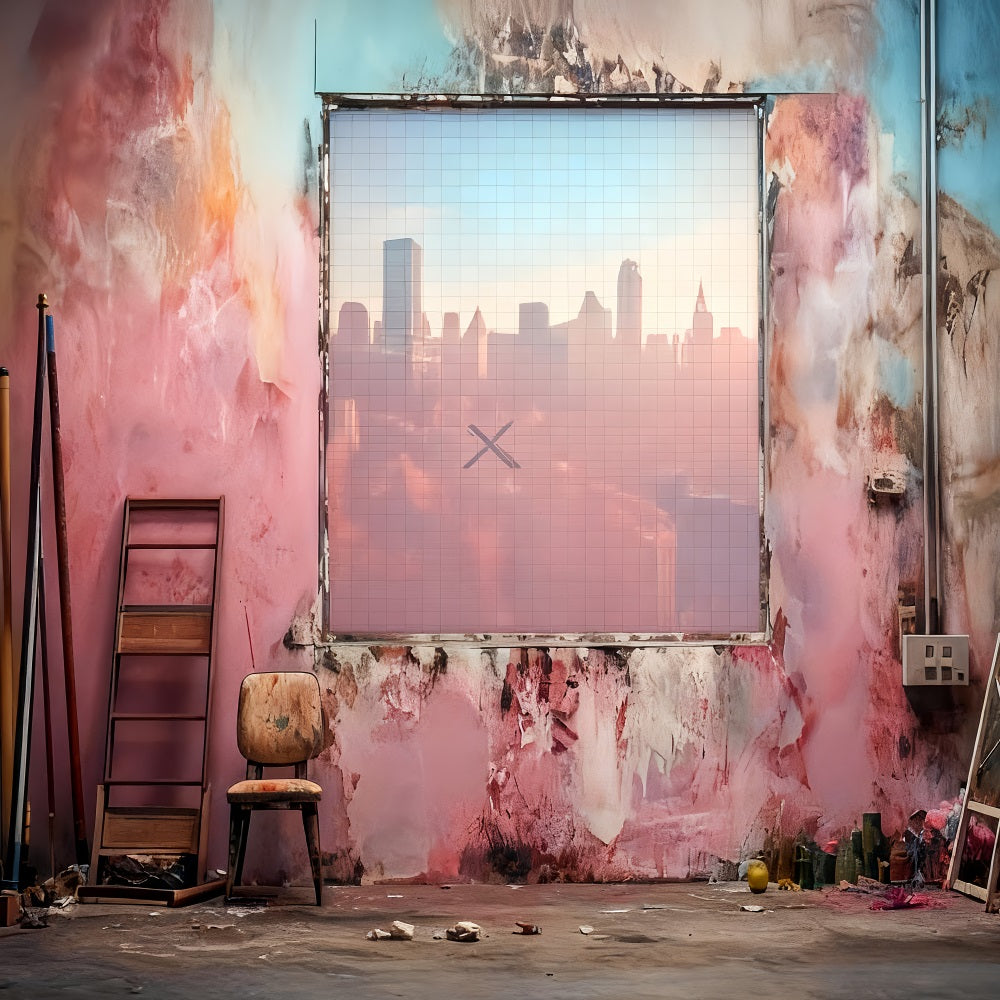 Porträtfotografie-Fotohintergrund Urbanes Studio Pastellfarbene Wand Familienporträt-Fotohintergrund LXX59-463