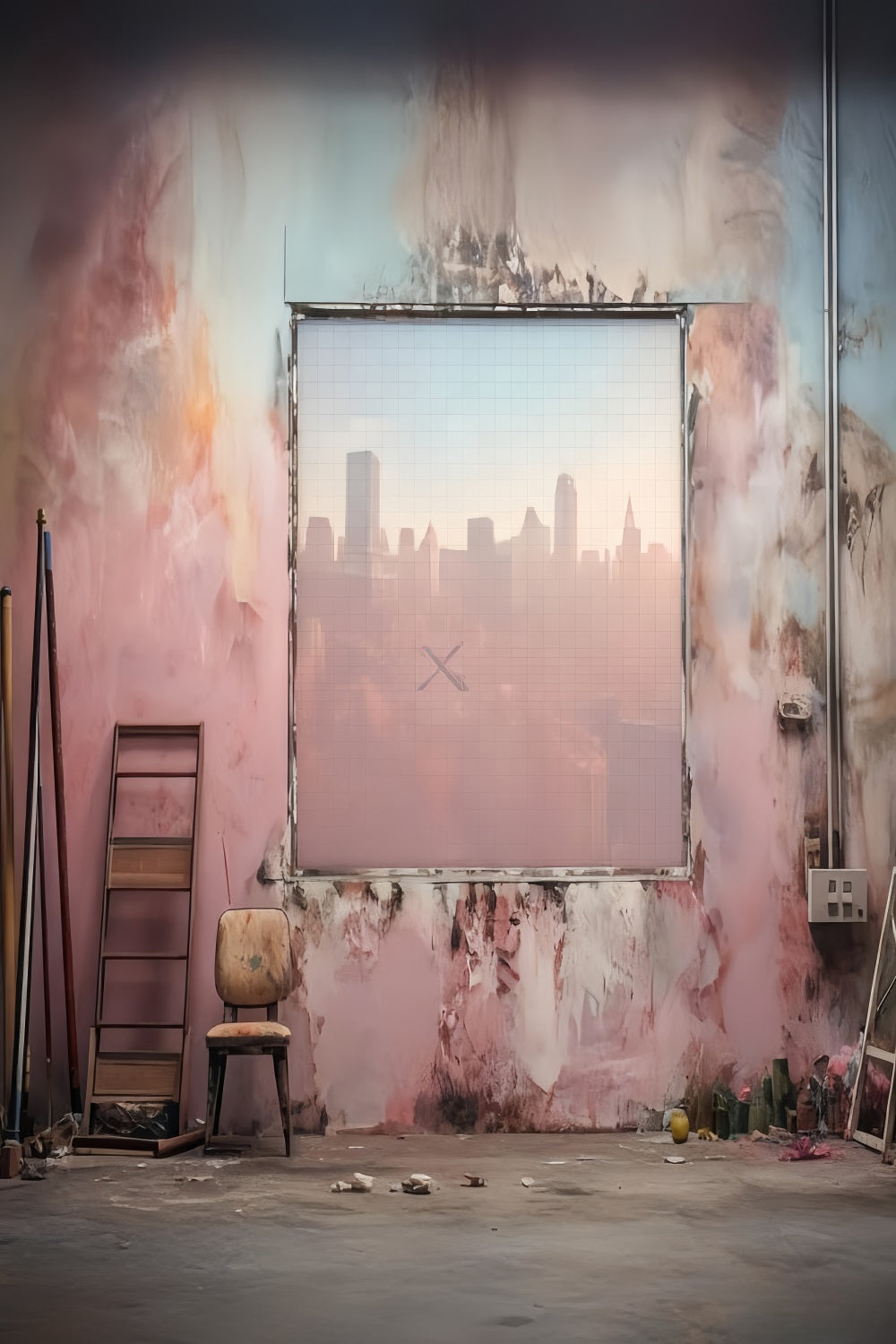 Porträtfotografie-Fotohintergrund Urbanes Studio Pastellfarbene Wand Familienporträt-Fotohintergrund LXX59-463