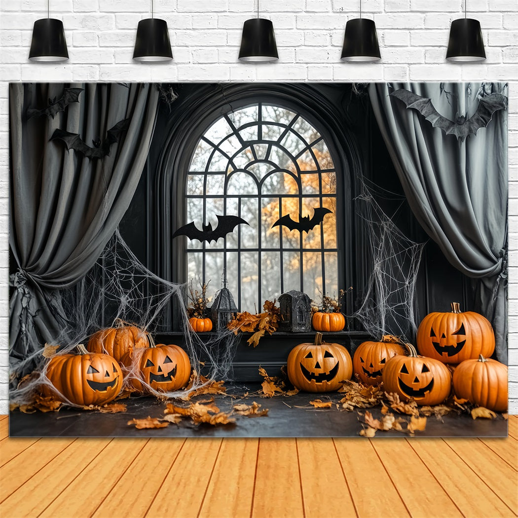 Halloween Spinnen Fotohintergrund Kürbis-Fledermäuse Spinnennetz-Fenster Halloween-Hintergründe LXX59-84