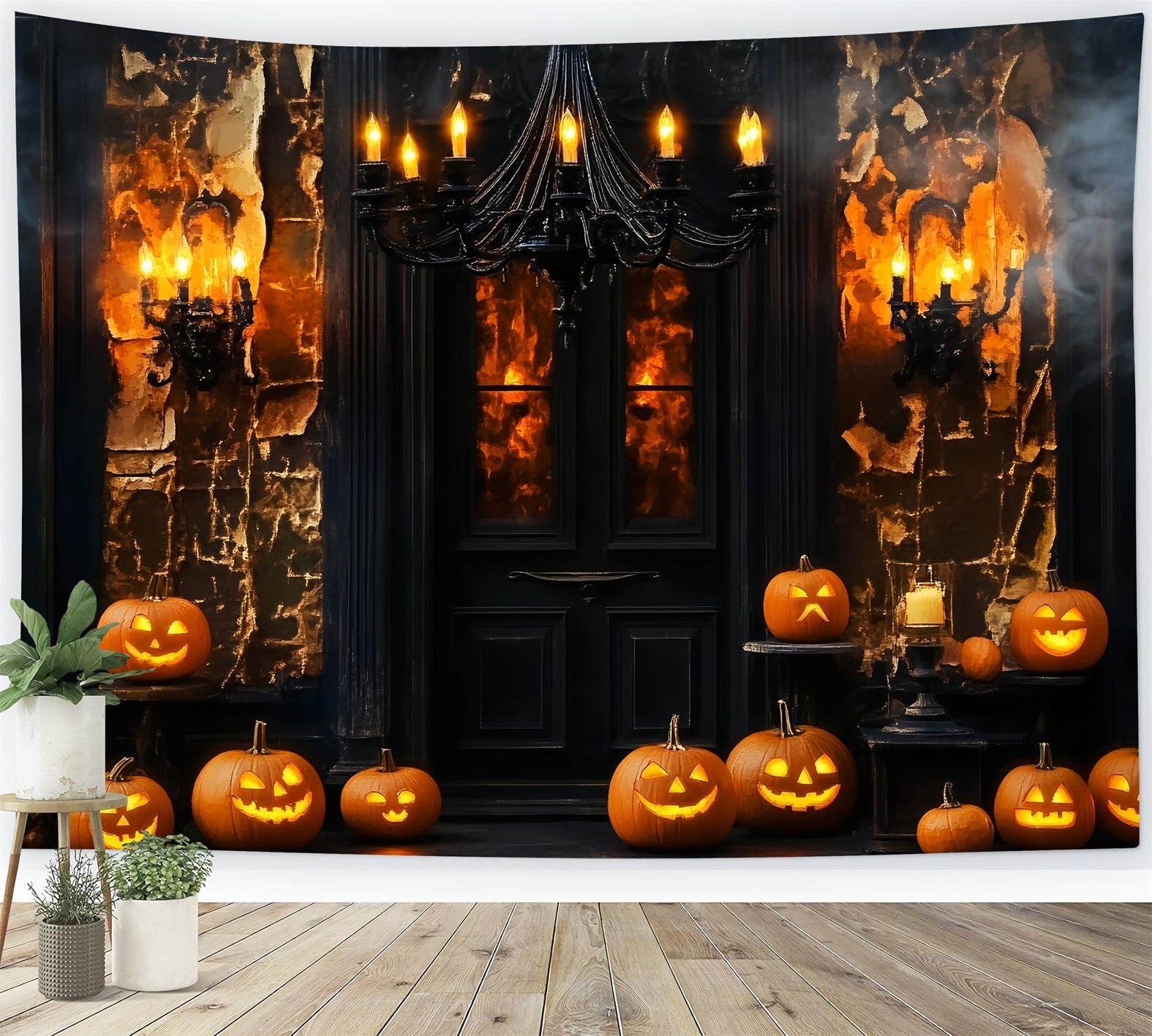 Spinnen Fotohintergrund Spukhaus-Tür Kürbis-Laternen Halloween Fotohintergrund LXX59-97