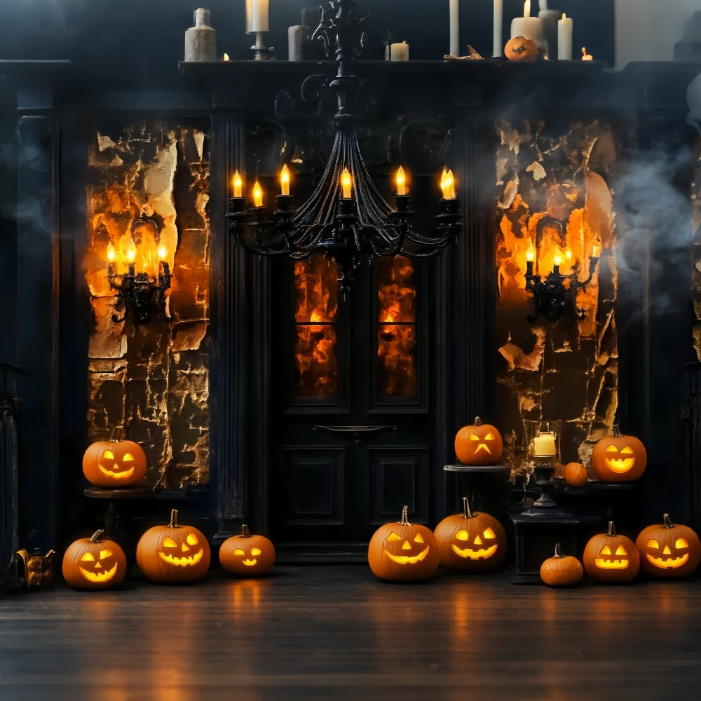 Spinnen Fotohintergrund Spukhaus-Tür Kürbis-Laternen Halloween Fotohintergrund LXX59-97