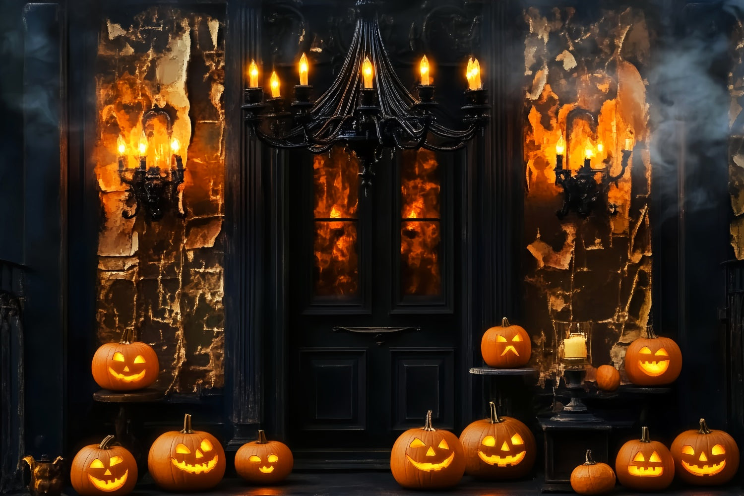 Spinnen Fotohintergrund Spukhaus-Tür Kürbis-Laternen Halloween Fotohintergrund LXX59-97