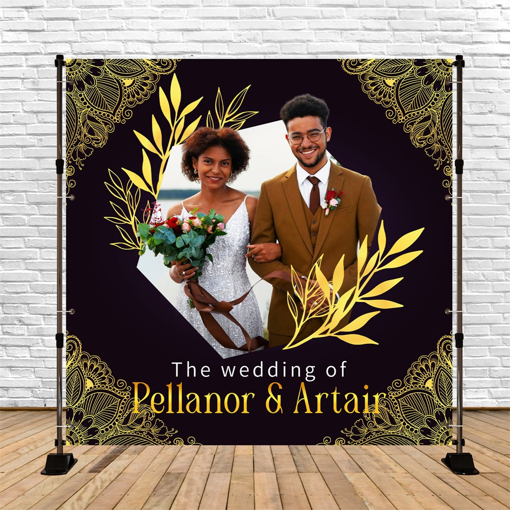 Hochzeitskulisse Design Goldene Spitze Versprechen Individuell gestaltete Kulisse LXX6-118