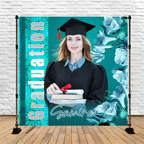 2025 Graduation Backdrop Blue Petal Personalisierte Party Graduation Backdrop LXX6-153