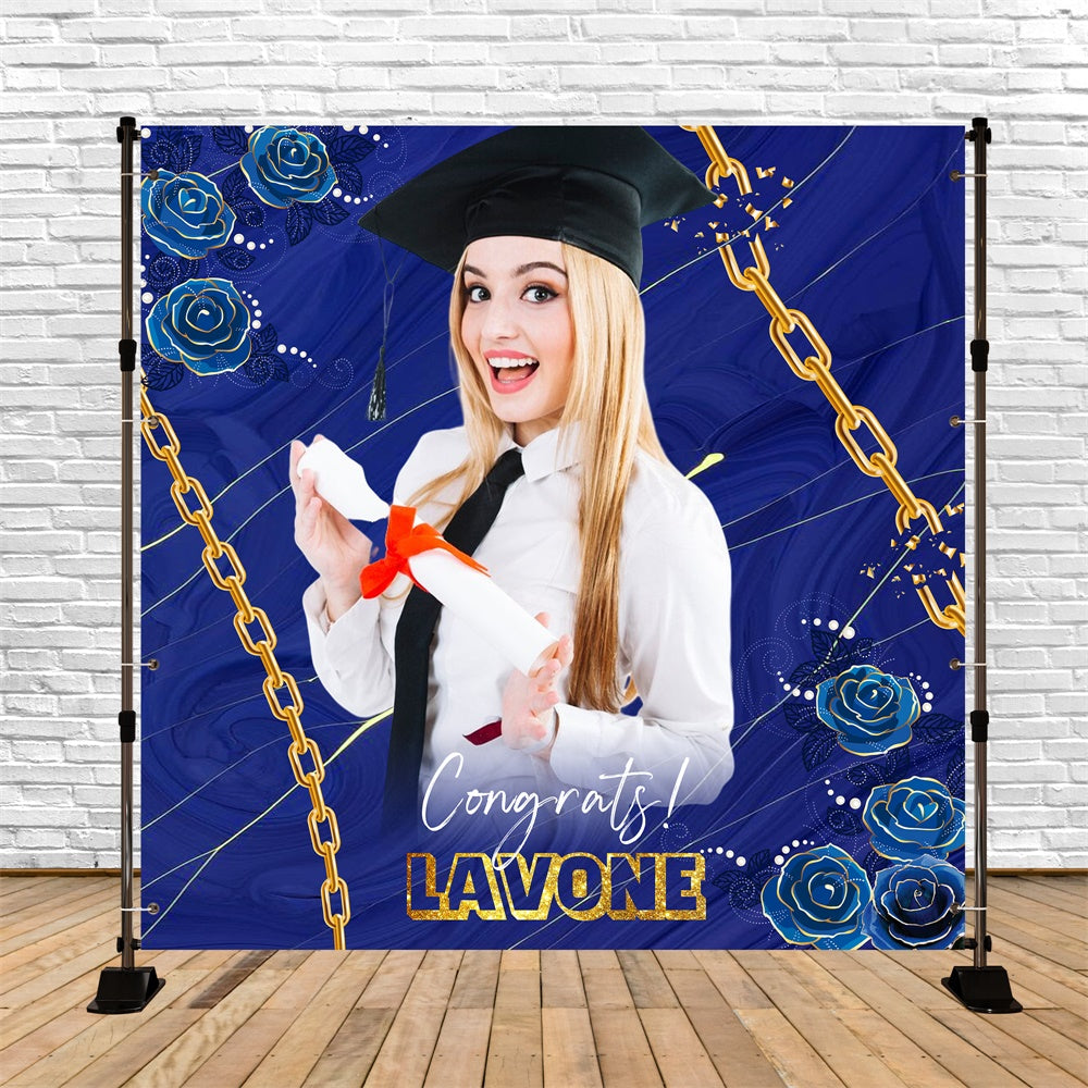 Blaue Graduation Backdrop Kette Rose Customized Party Graduation Backdrop LXX6-177
