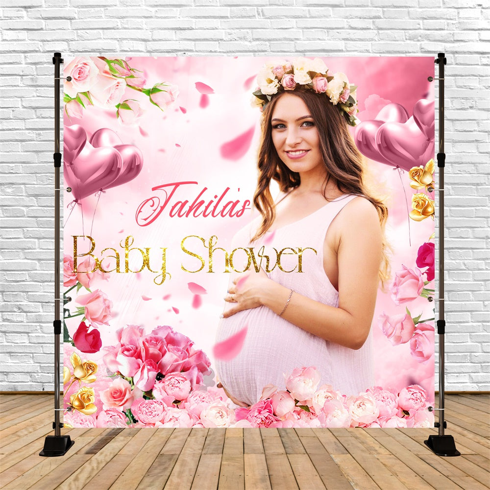 Baby Shower Fotokulisse Rosa Eleganz Blüte Personalisierte Fotokulisse LXX6-239