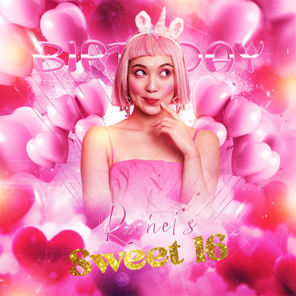 Individuell gestaltete Geburtstagskulisse Pink Fantasy Sweet 16 Backdrop LXX6-52