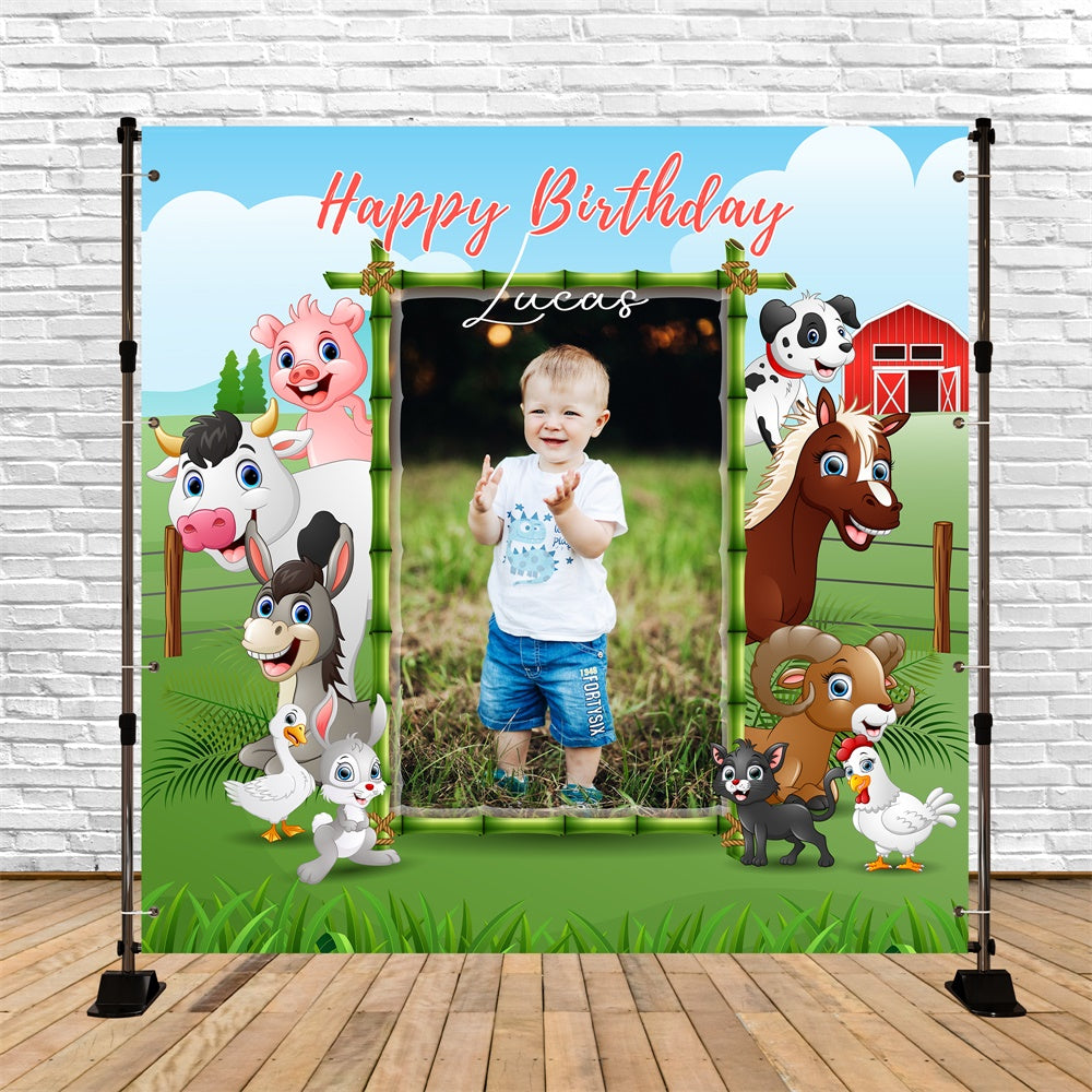 Personalisierte Geburtstag Backdrops Happy Farm Animals Backdrop LXX6-56