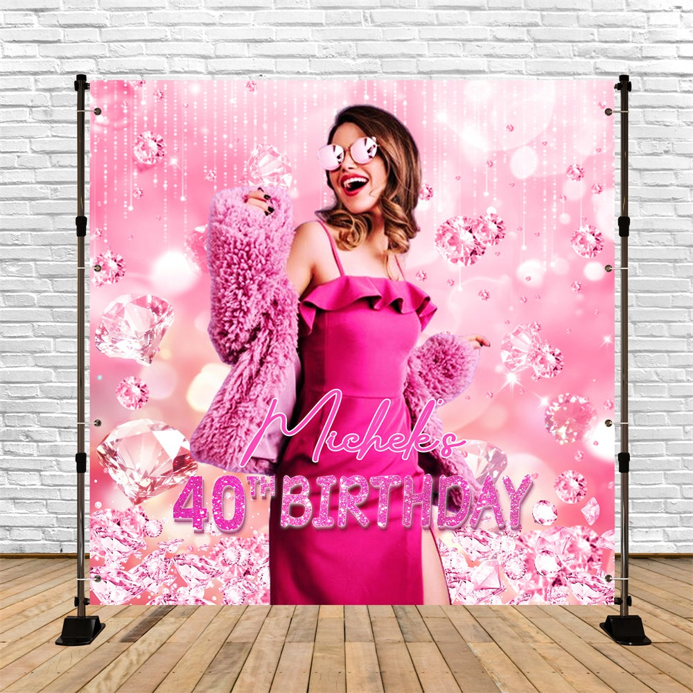 40. Geburtstag Backdrop Sparkle Pink Diamond Personalisierte Backdrop LXX6-61
