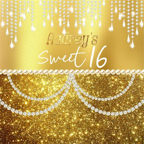 Personalisierte Geburtstagskulisse Glitzer Perlen Sweet 16 Kulisse LXX6-81