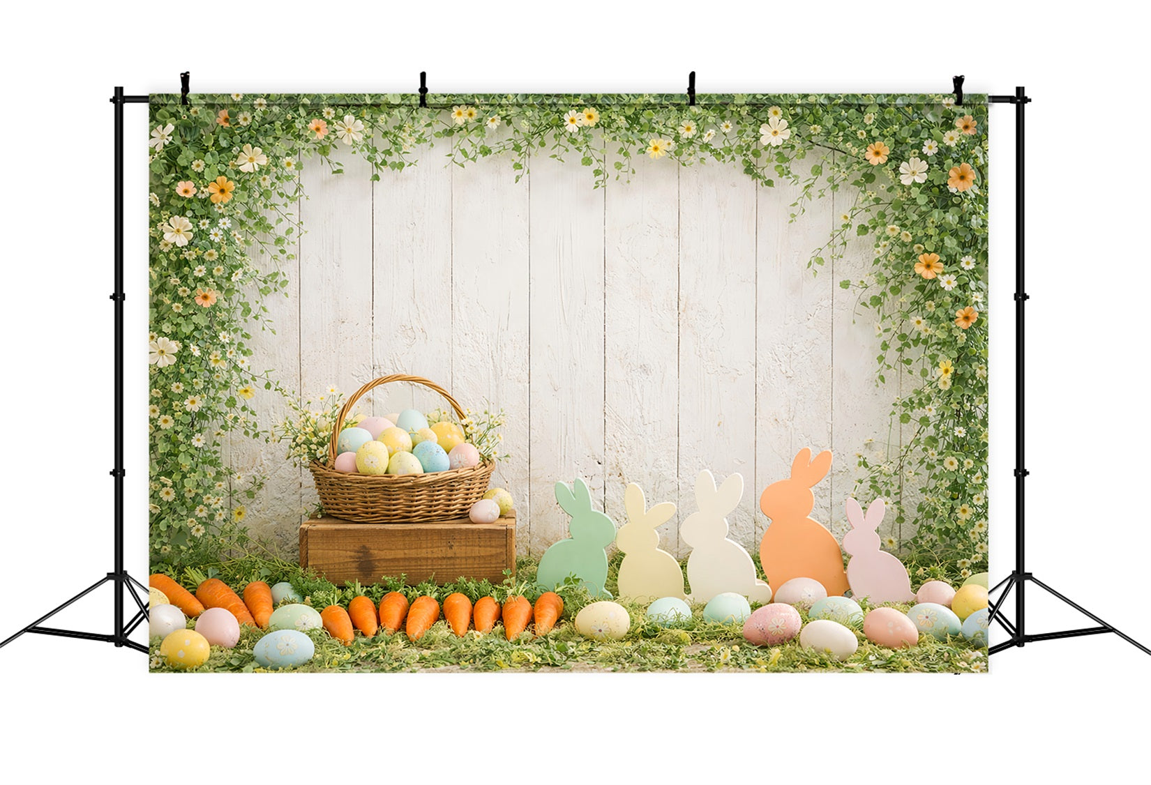 Osterhasen-Silhouette-Hintergrund Karottenbündel Eierkorb-Hintergrund für Ostern LXX61-115
