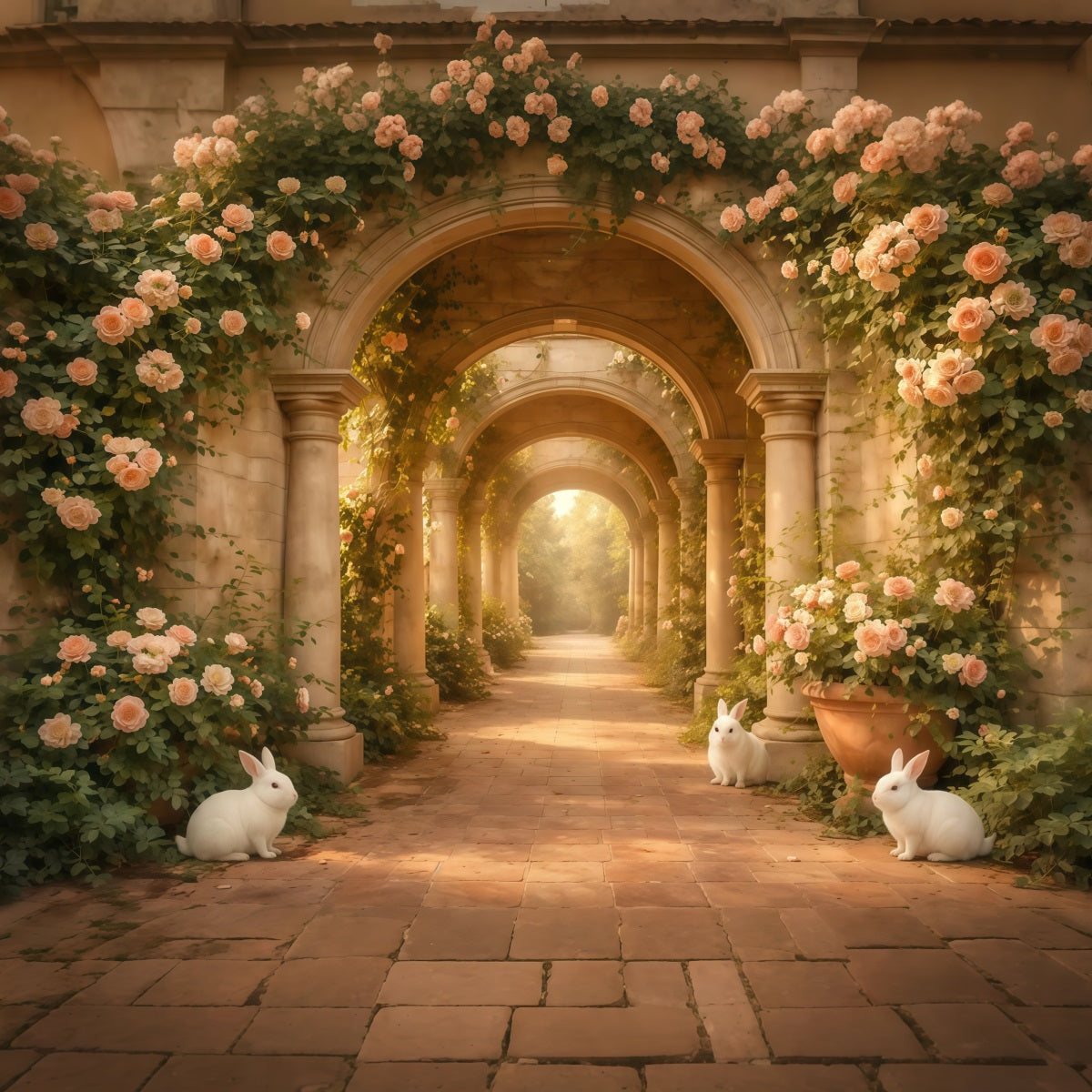 Osterhasen-Hintergrund Rosenbogen-Hase-Steinweg-Hintergründe für Ostern LXX61-117