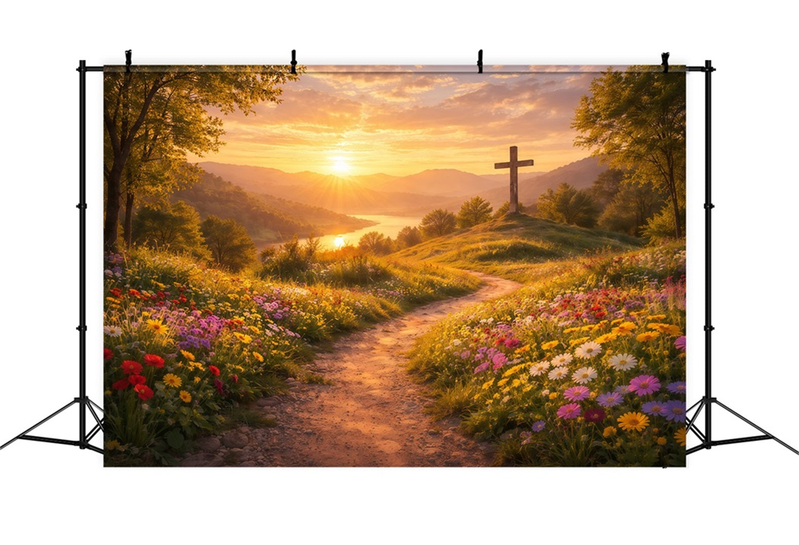 Religiöse Osterkulissen Er ist auferstanden Sonnenuntergang Kreuz Osterkulisse LXX61-124