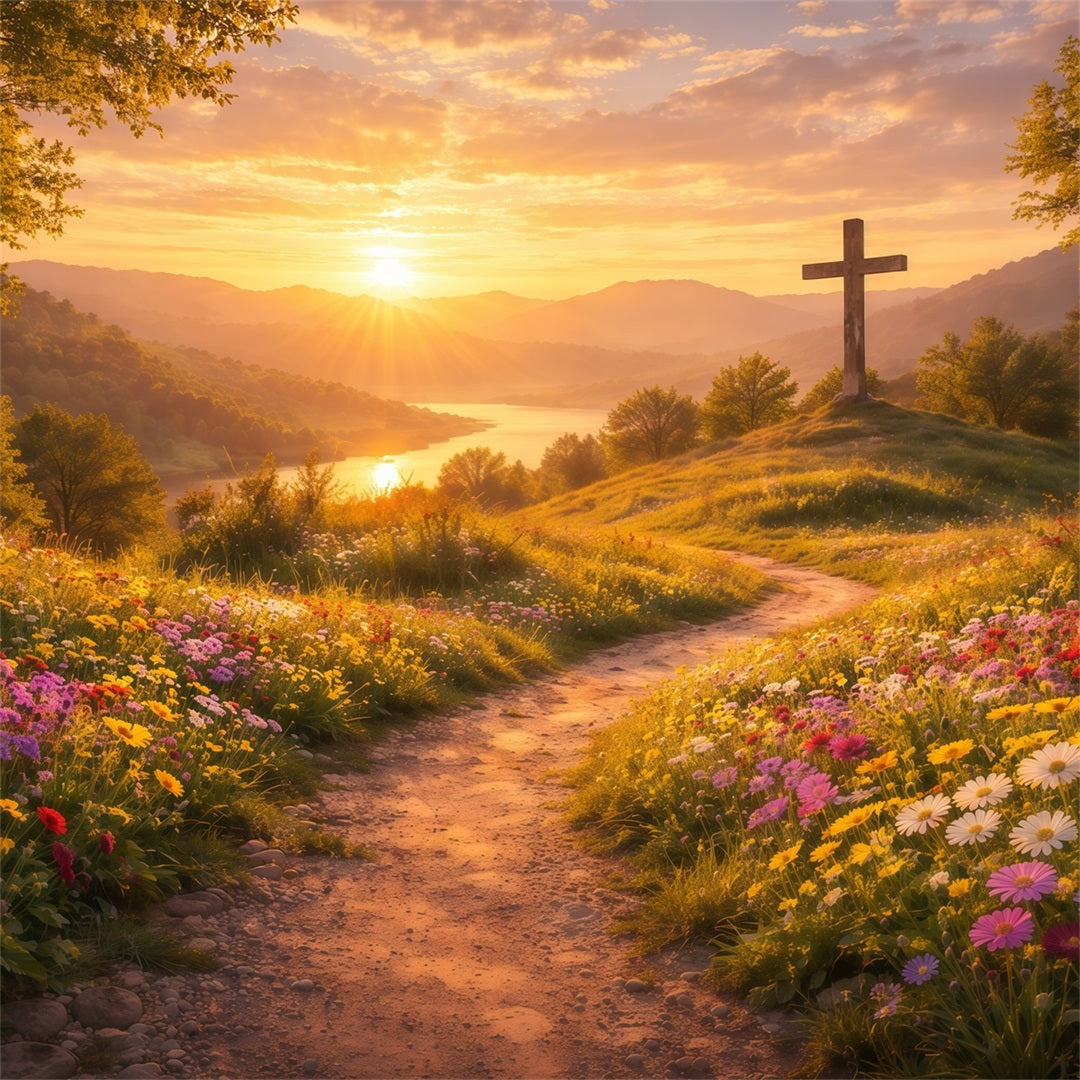 Religiöse Osterkulissen Er ist auferstanden Sonnenuntergang Kreuz Osterkulisse LXX61-124