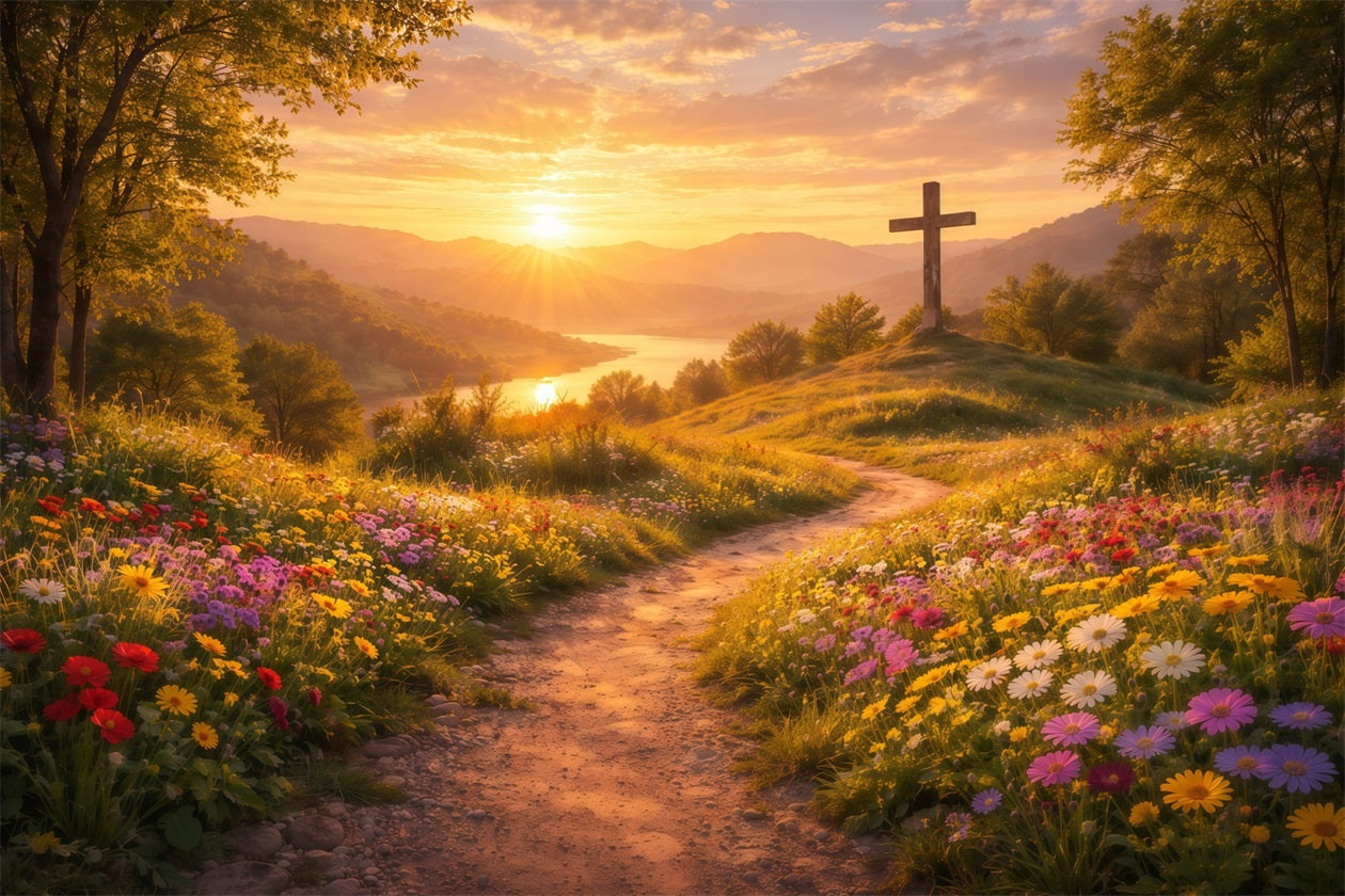 Religiöse Osterkulissen Er ist auferstanden Sonnenuntergang Kreuz Osterkulisse LXX61-124