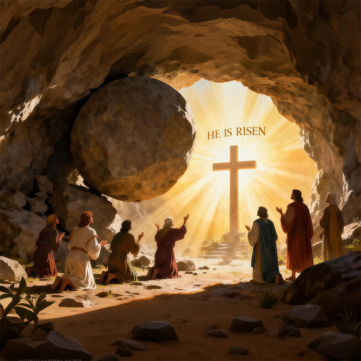 Er ist auferstanden Hintergrund Kreuz Christus Grab Heiliges Licht Ostern Foto Hintergründe LXX61-128