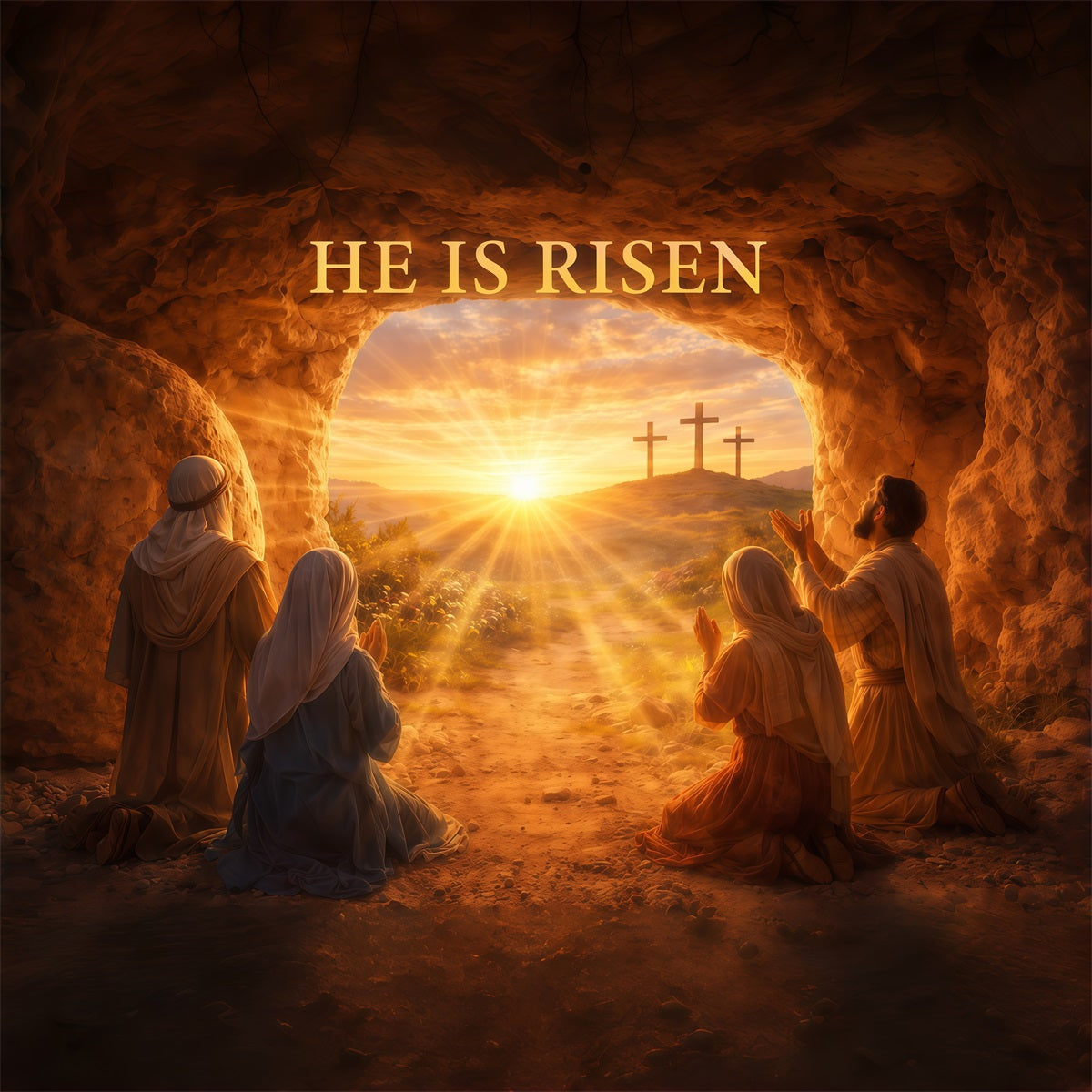 Er ist auferstanden Hintergrund Auferstehung Licht Kreuz Höhle Ostern Hintergrund Fotografie LXX61-129