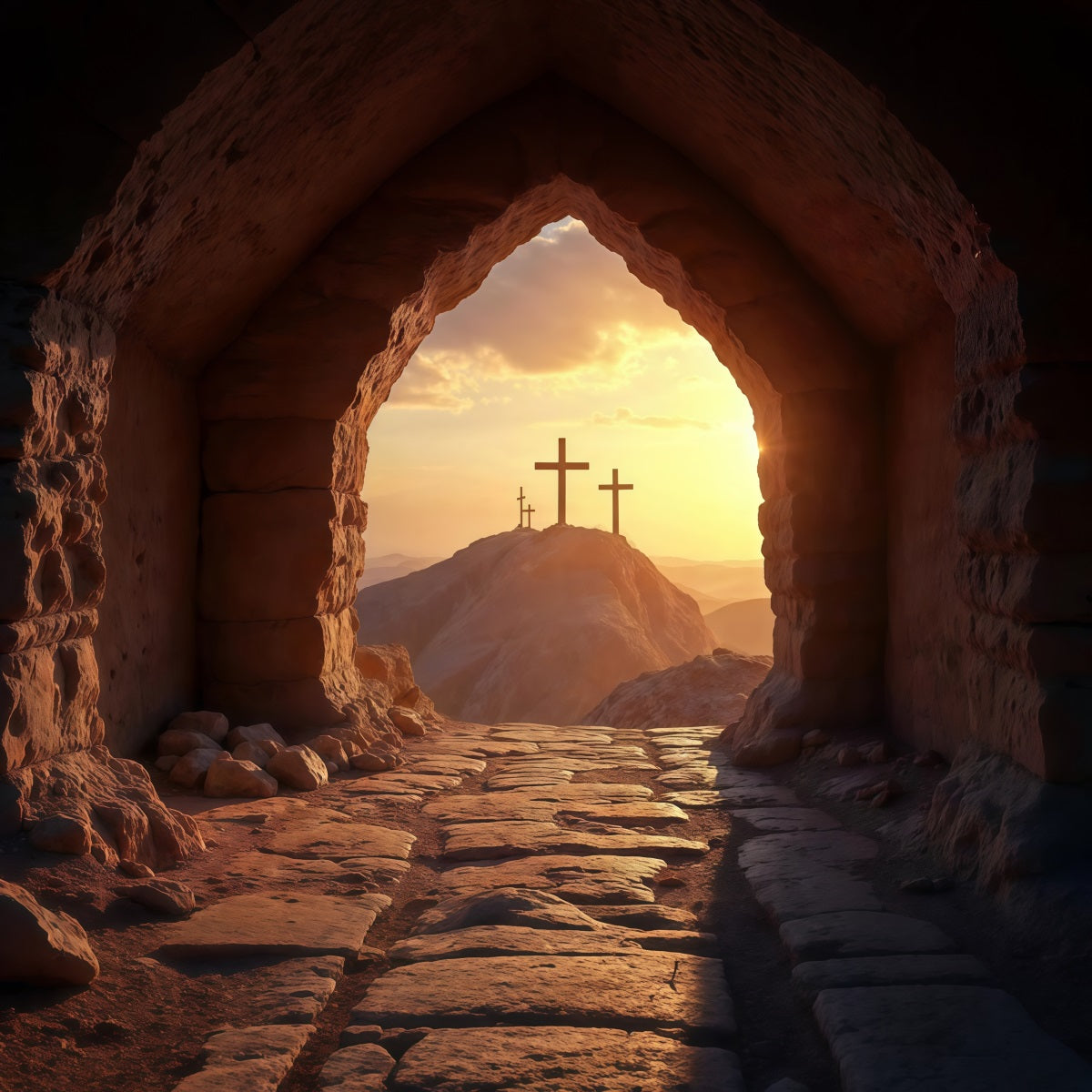Religiöse Oster-Kulisse Sonnenuntergang Kreuz Er ist auferstanden Oster-Kulisse für Bilder LXX61-134