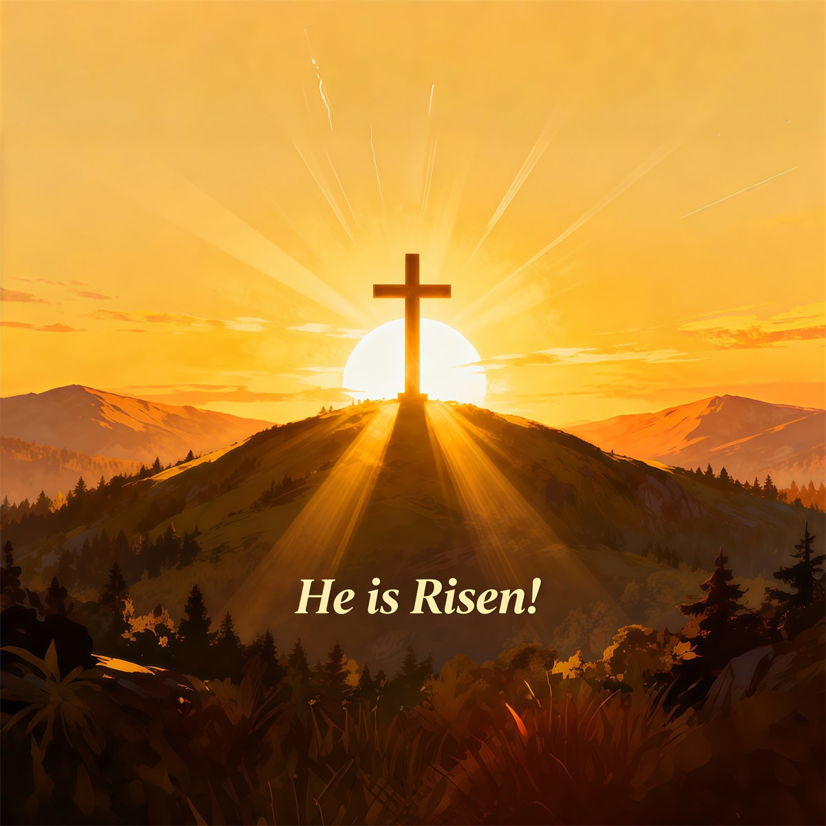 Hintergrund „Er ist auferstanden“ Oster-Bildhintergrund „Cross Hill Sunrise Glow“ LXX61-140