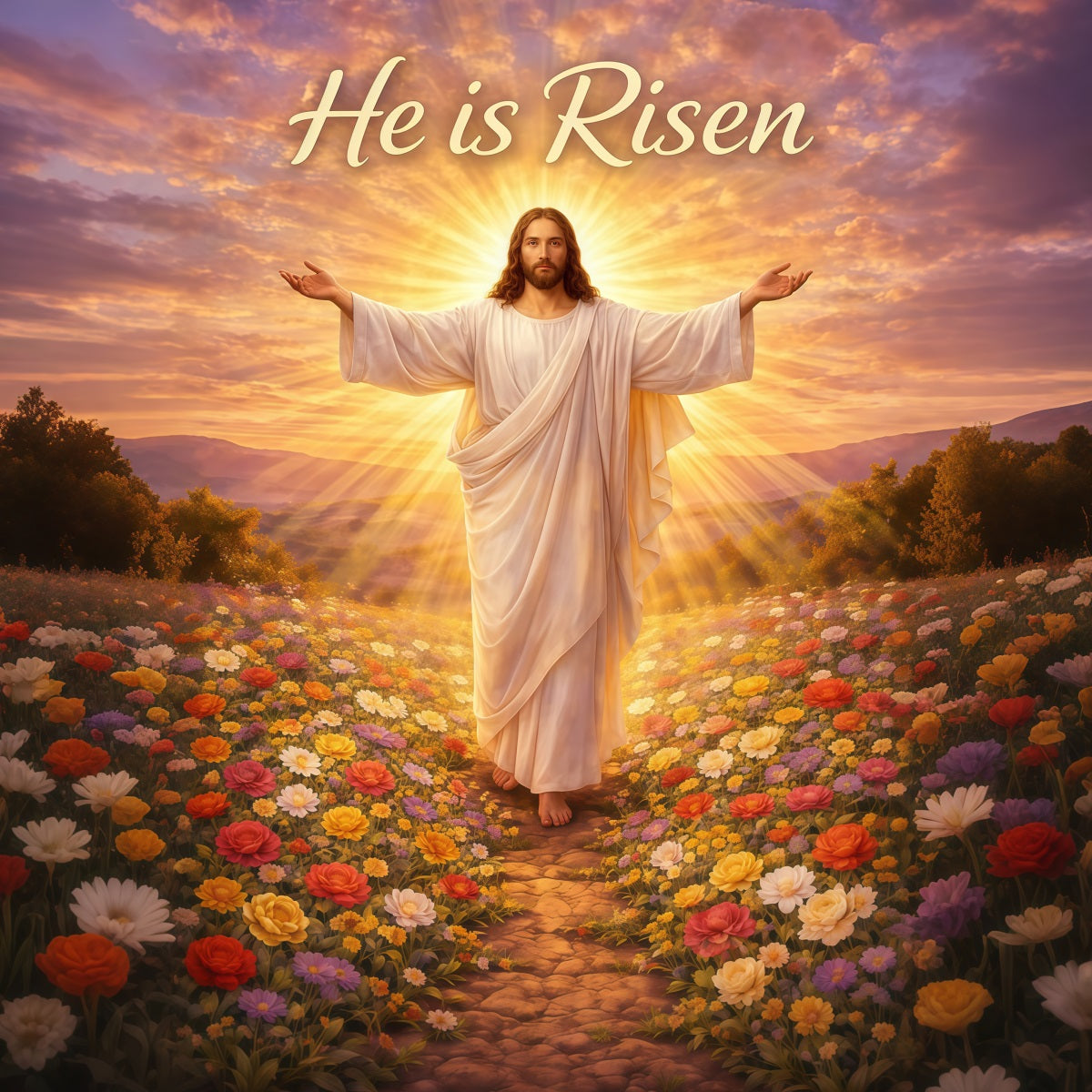 Er ist auferstanden Hintergrund Christus Heiliges Licht Blumen Ostern Hintergründe für Fotos LXX61-143