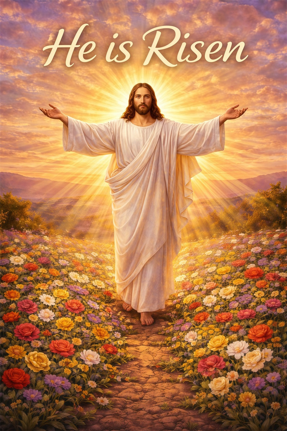 Er ist auferstanden Hintergrund Christus Heiliges Licht Blumen Ostern Hintergründe für Fotos LXX61-143
