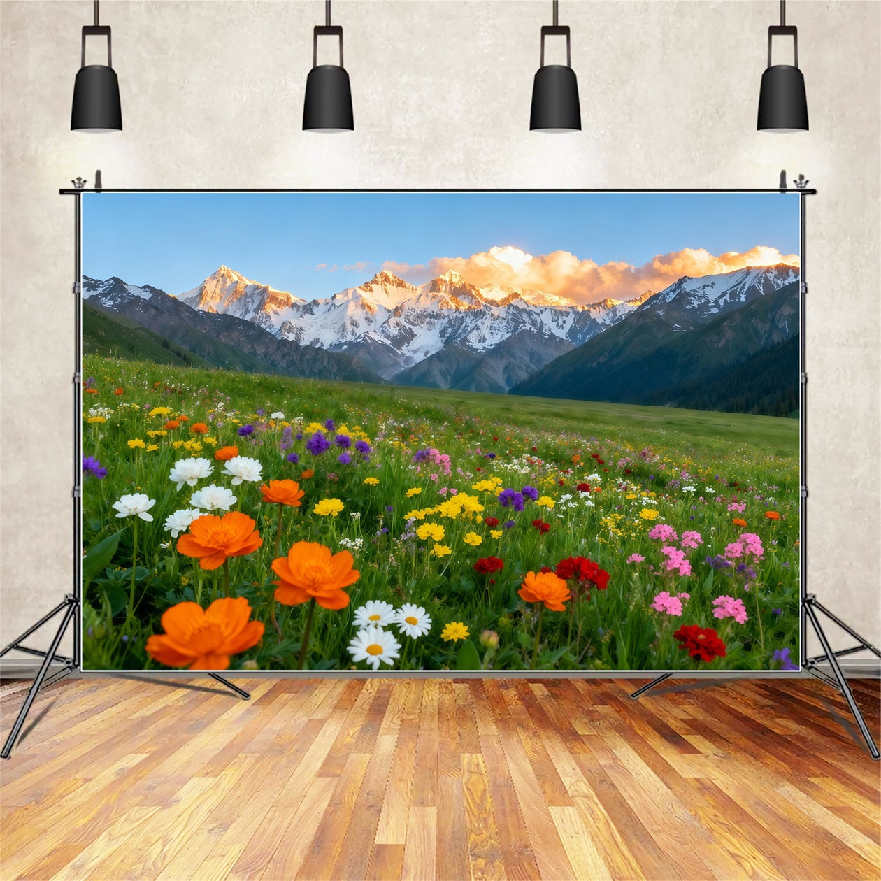 Wildblumen-Hintergrund Alpengebirge Tal Blumenfeld Blumen-Fotohintergrund LXX61-178