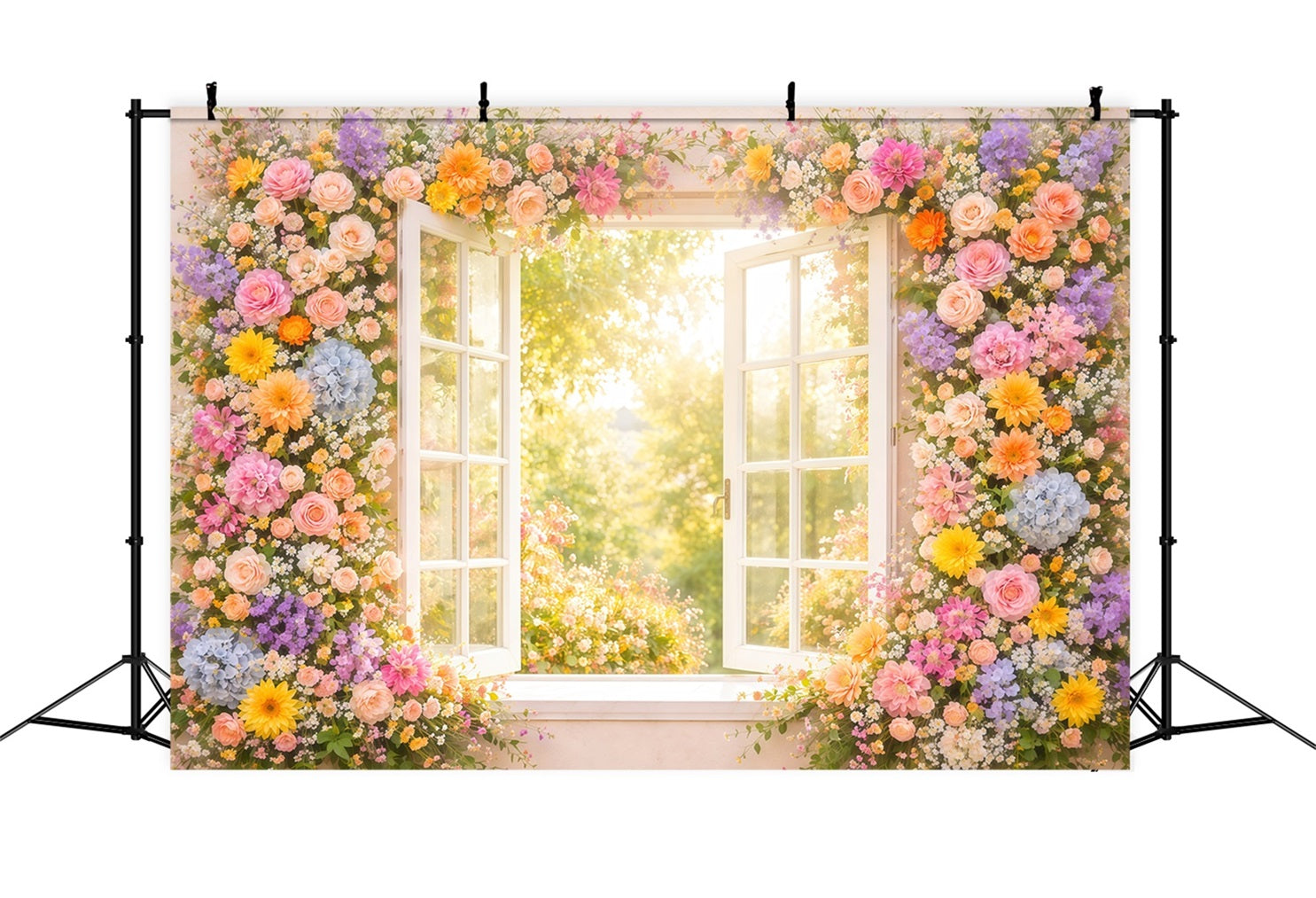 Wildblumen-Fotohintergrund Fenster Sonniger Garten Glanz Blumenhintergründe für die Fotografie LXX61-183