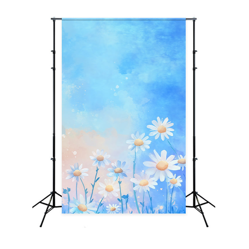 Gänseblümchen-Fotohintergrund Aquarellblumen Himmelspinsel Blumenfotografie-Hintergründe LXX61-207