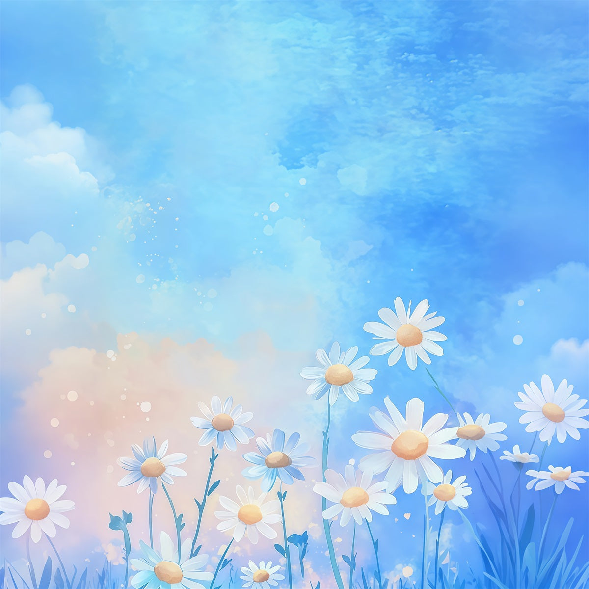 Gänseblümchen-Fotohintergrund Aquarellblumen Himmelspinsel Blumenfotografie-Hintergründe LXX61-207