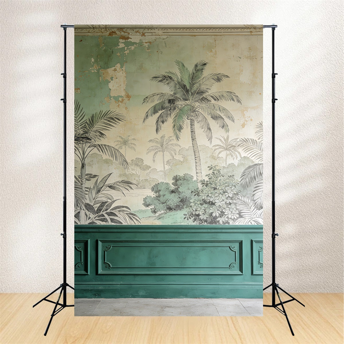 Ideen für Porträt-Hintergründe Vintage Palm Mural Elegance Familienporträt-Hintergrund LXX61-21