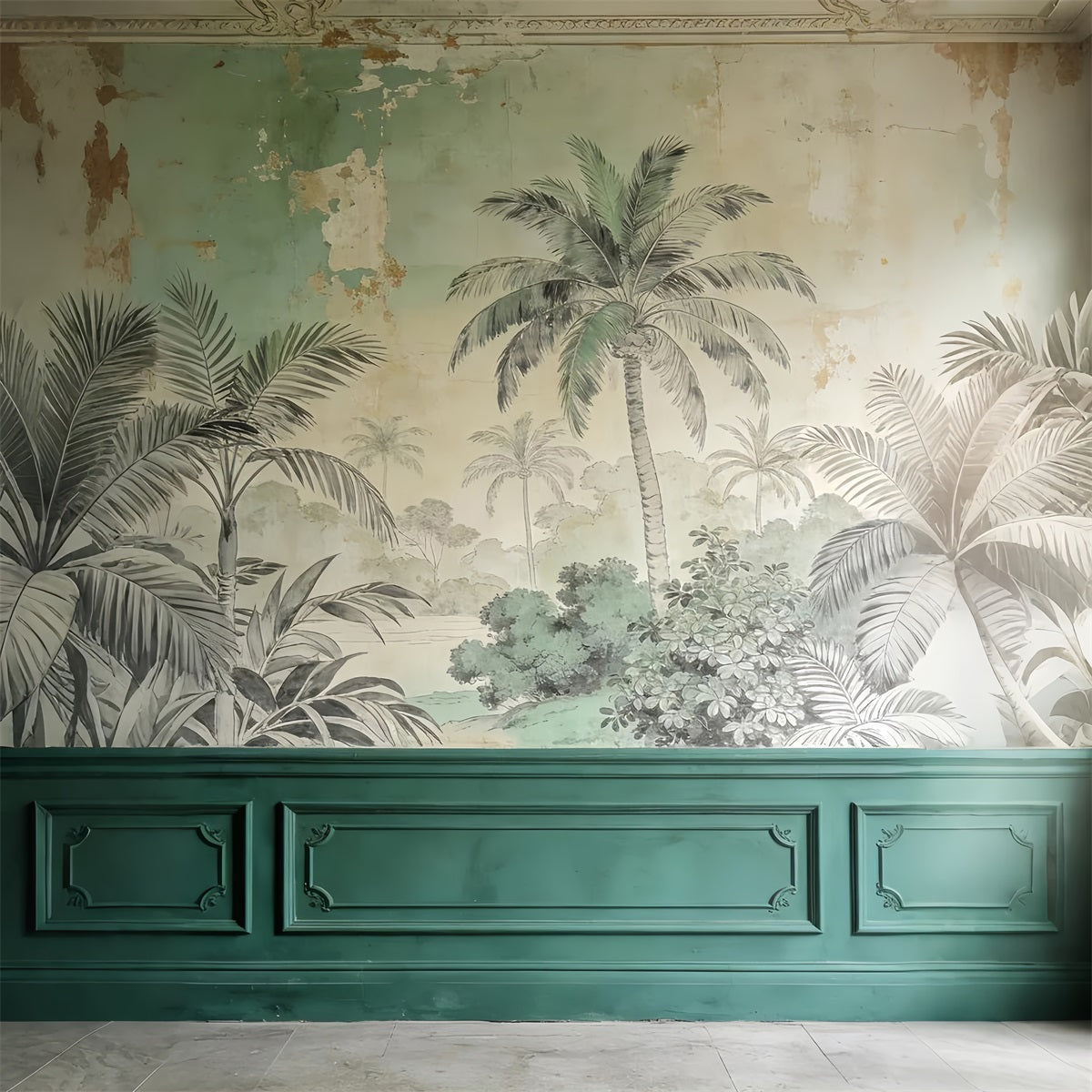 Ideen für Porträt-Hintergründe Vintage Palm Mural Elegance Familienporträt-Hintergrund LXX61-21