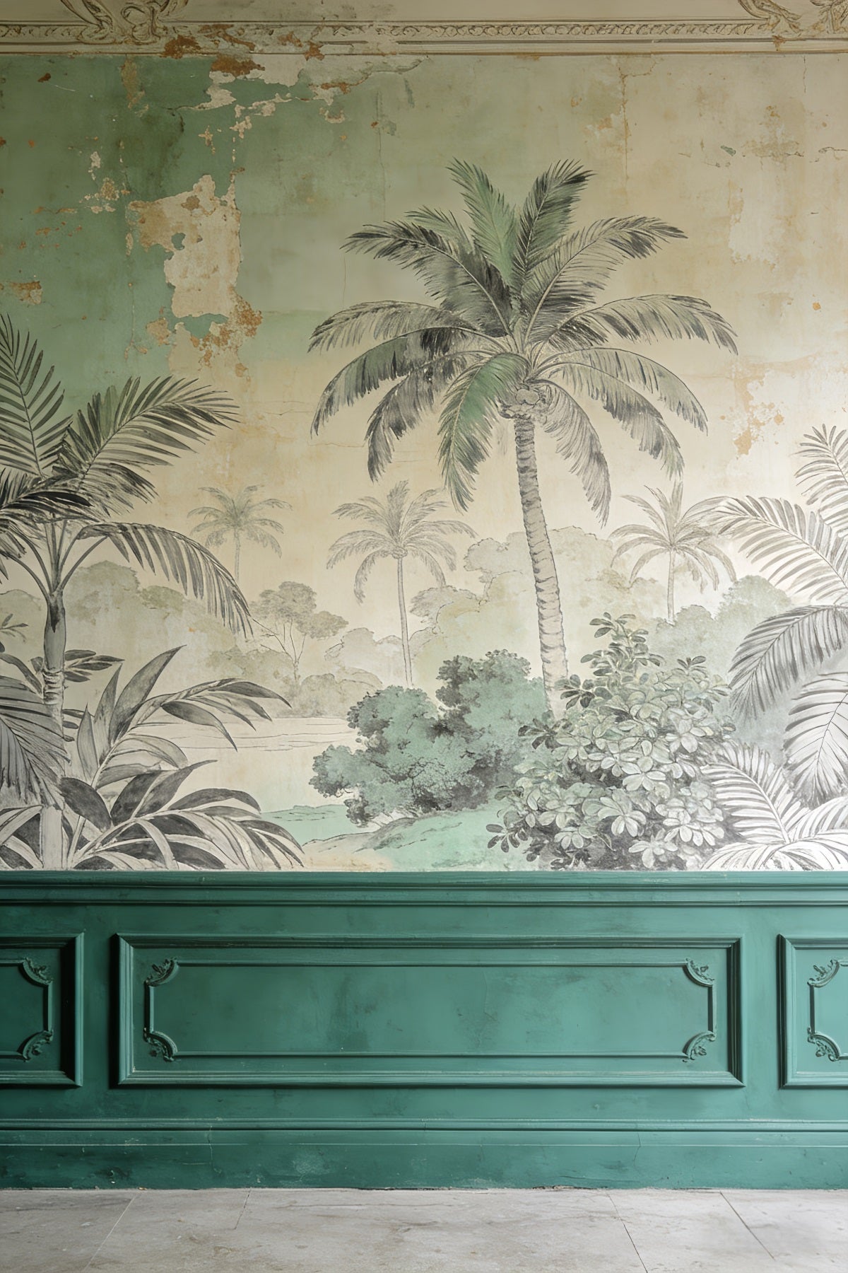 Ideen für Porträt-Hintergründe Vintage Palm Mural Elegance Familienporträt-Hintergrund LXX61-21
