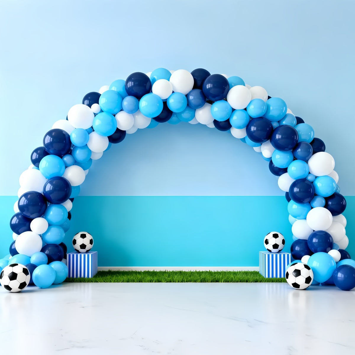 Fußballfoto-Hintergrund Blaue Ballons Torbogen Sport-Hintergründe für Fotografie LXX61-218