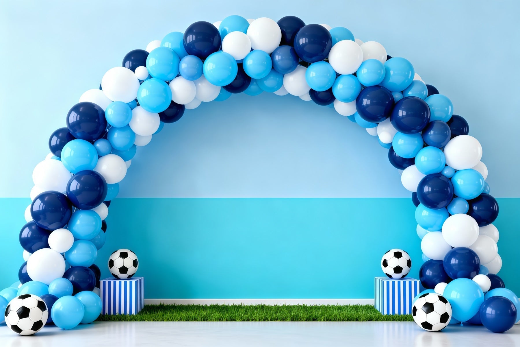 Fußballfoto-Hintergrund Blaue Ballons Torbogen Sport-Hintergründe für Fotografie LXX61-218