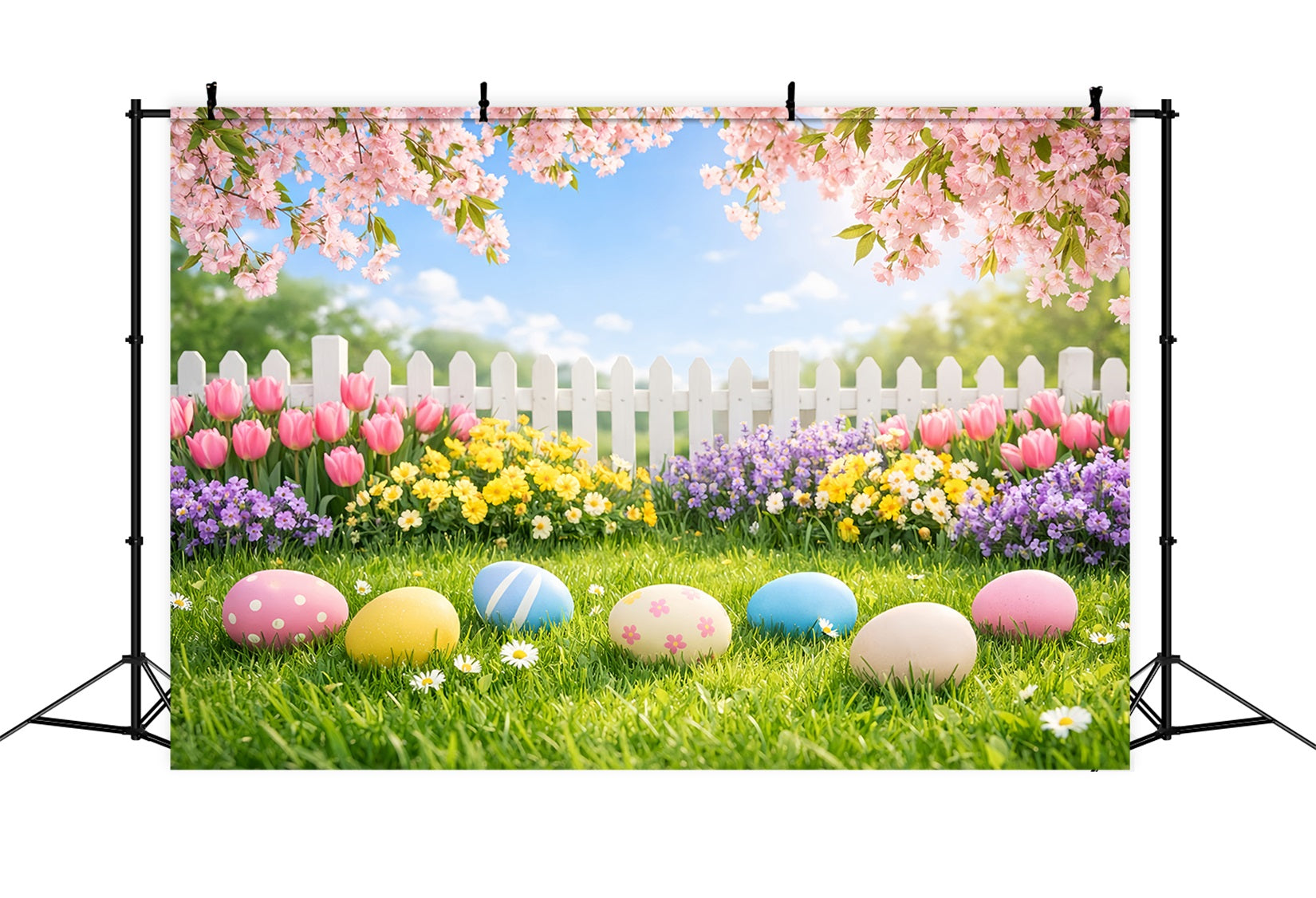 Osterei-Hintergrund Kirschblütengarten Rasen Fotohintergründe Ostern LXX61-35