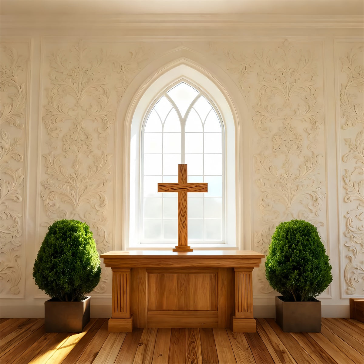 Kirchen-Osterhintergrund Klassisches Altarkreuz Bogenfenster Osterhintergrund 10x10 LXX61-44