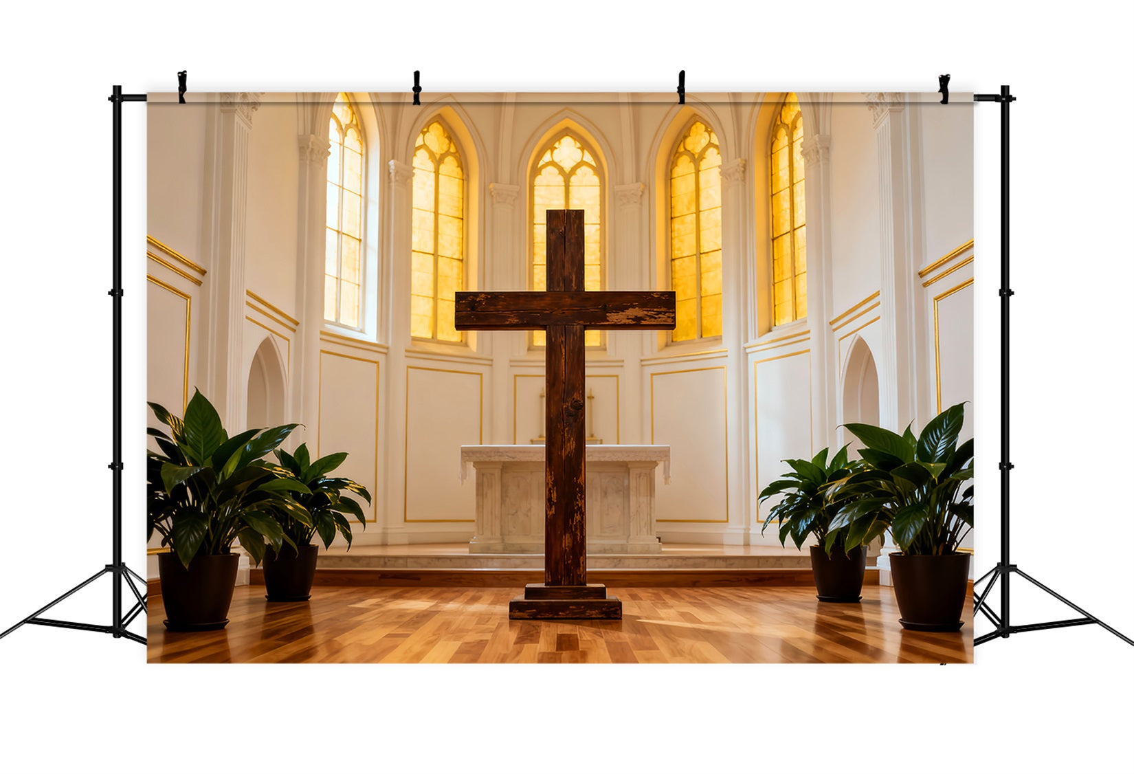 Kirchen-Osterhintergrund Goldenes Kathedralenkreuz Heiligtum Osterhintergrund 10x10 LXX61-45