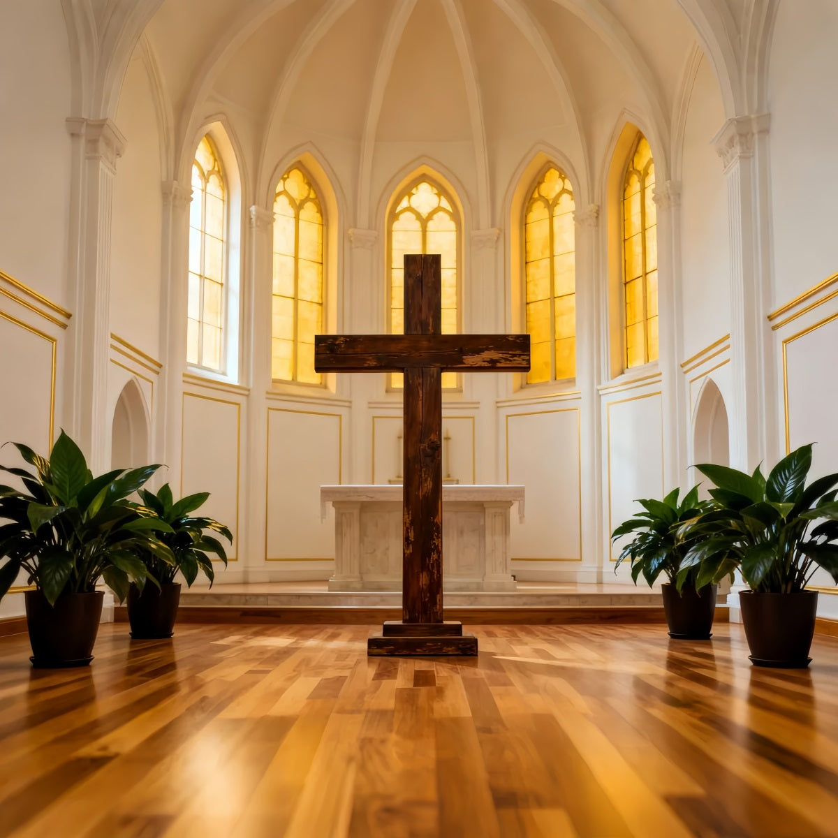 Kirchen-Osterhintergrund Goldenes Kathedralenkreuz Heiligtum Osterhintergrund 10x10 LXX61-45
