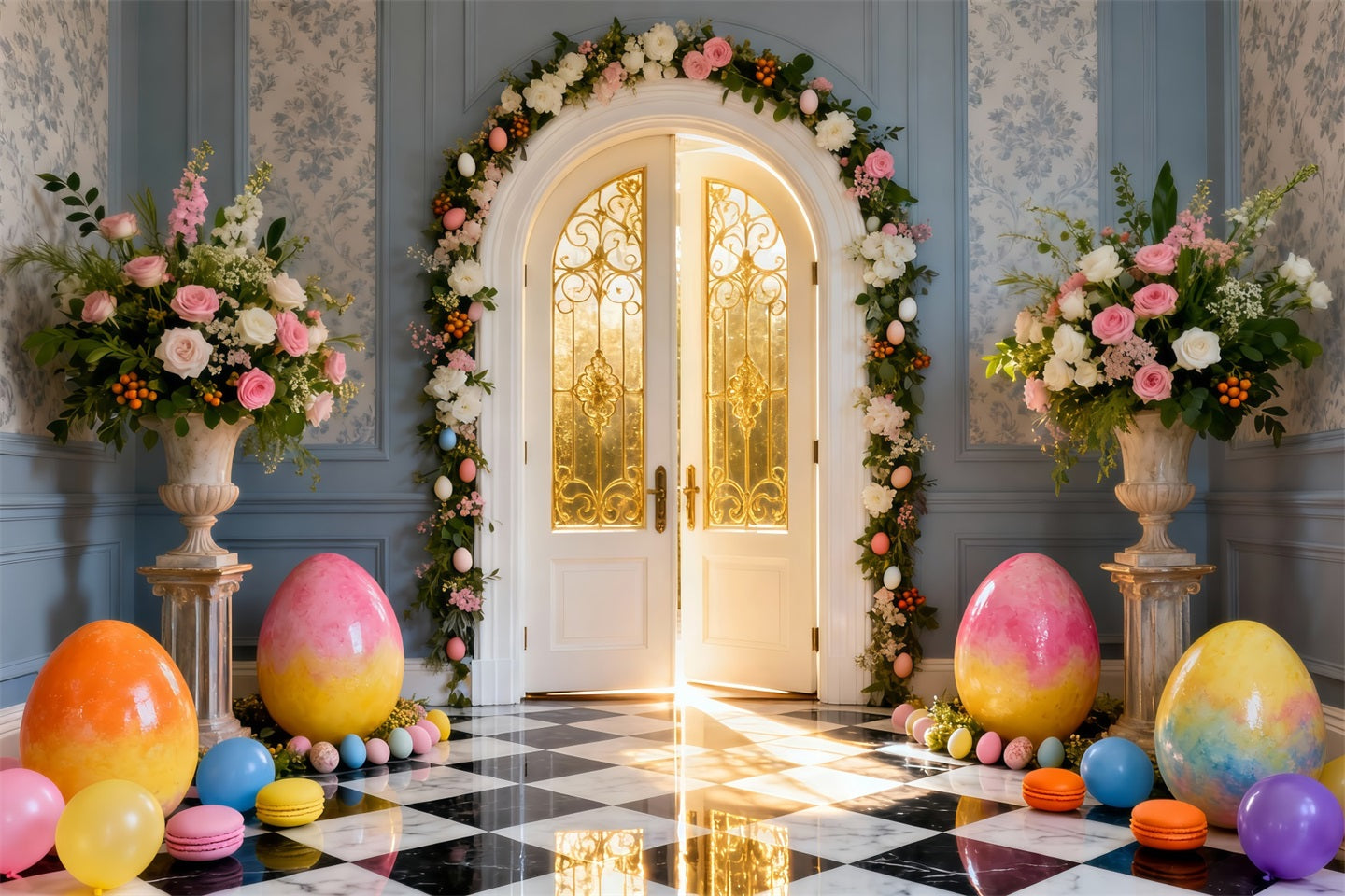 Ideen für Ostersonntag-Hintergründe Goldener Torbogen Eierhalle Ideen für Osterfotografie-Hintergründe LXX61-65