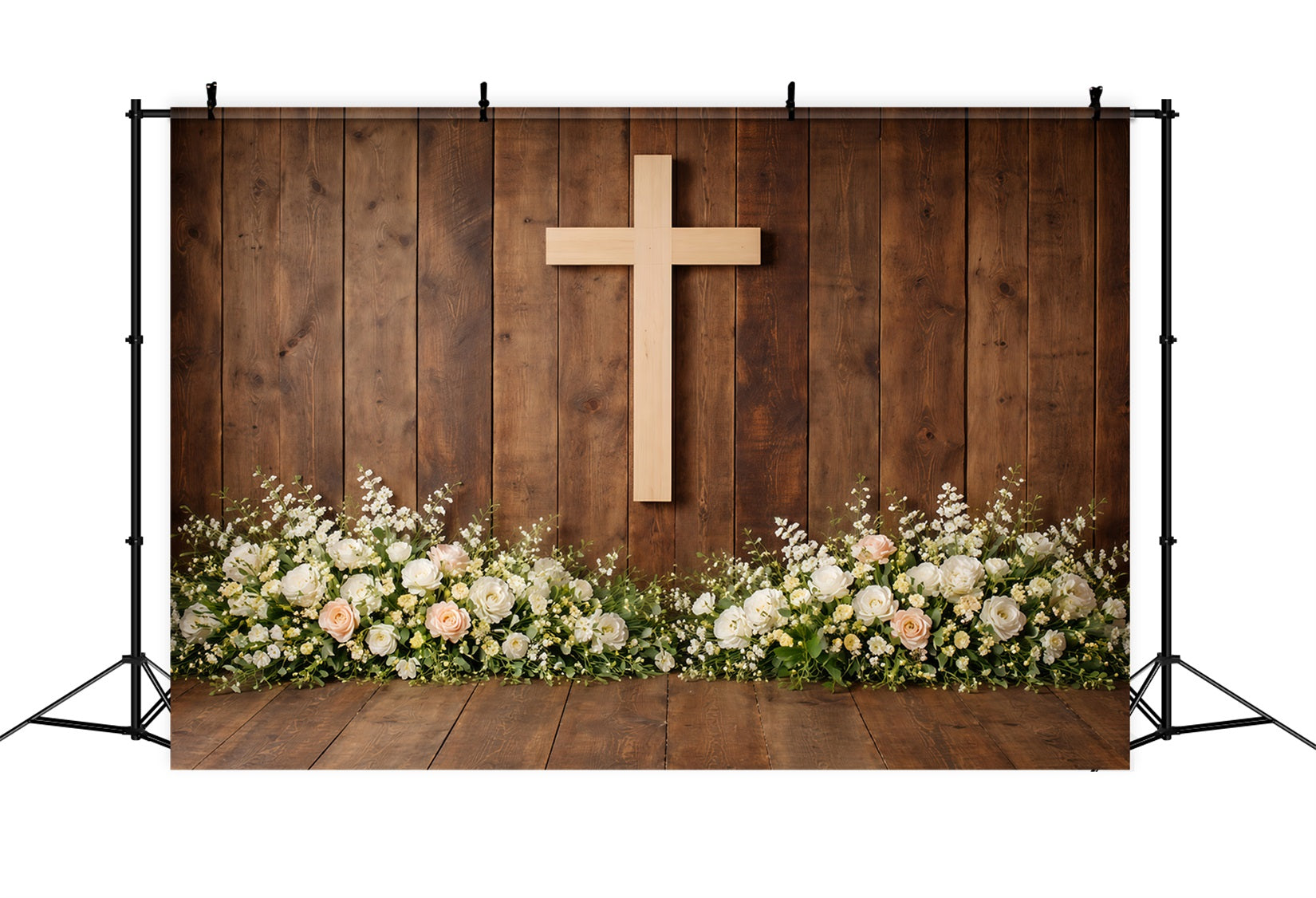 Religiöse Oster-Hintergründe Rustikale Holzkreuze mit Blumenbasis Hintergründe für Osteraufführungen LXX61-69