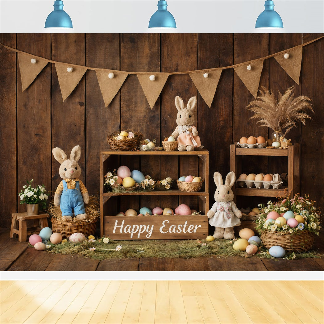 Osterhasen-Hintergründe Rustikale Holzbauernhäuser Eier Frohe Ostern-Hintergründe LXX61-70